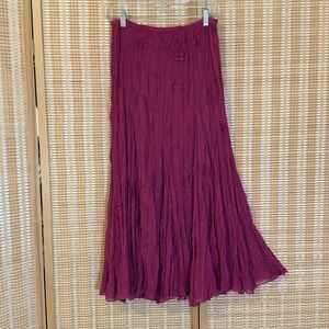 RAFAEL Womens S Midi Skirt Flowy Magenta Crinkle Lined Boho Fairycore Lagenlook